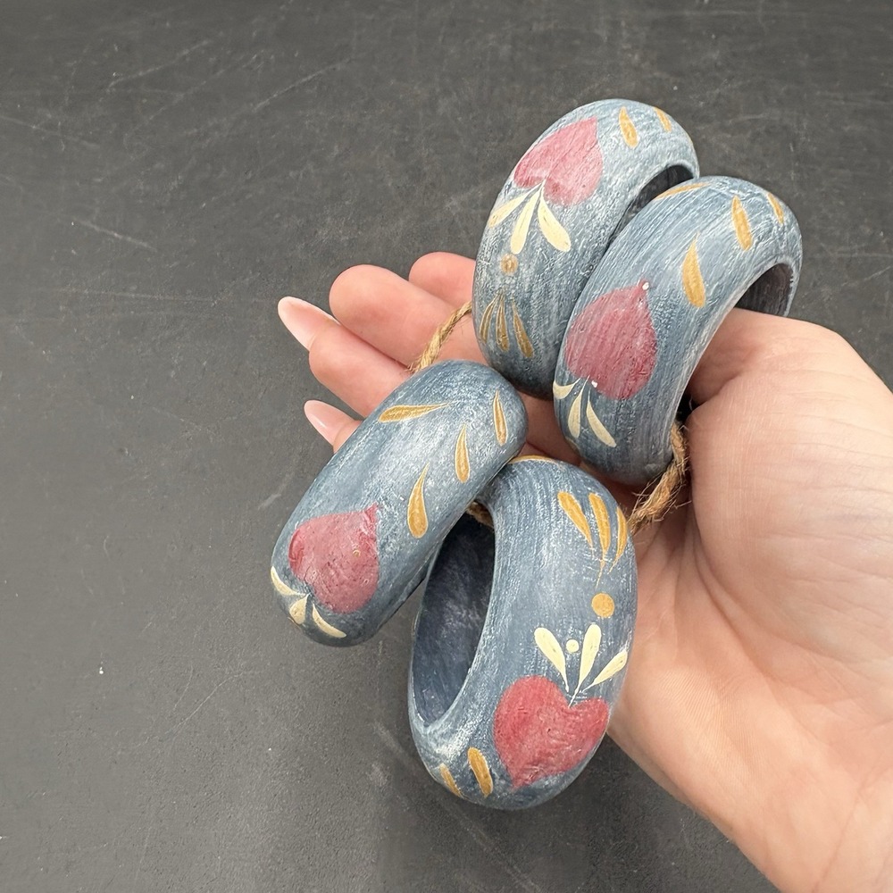 Set Of 4 Hand Painted Wood Napkin Rings HomeTrends Cottage Core Country
